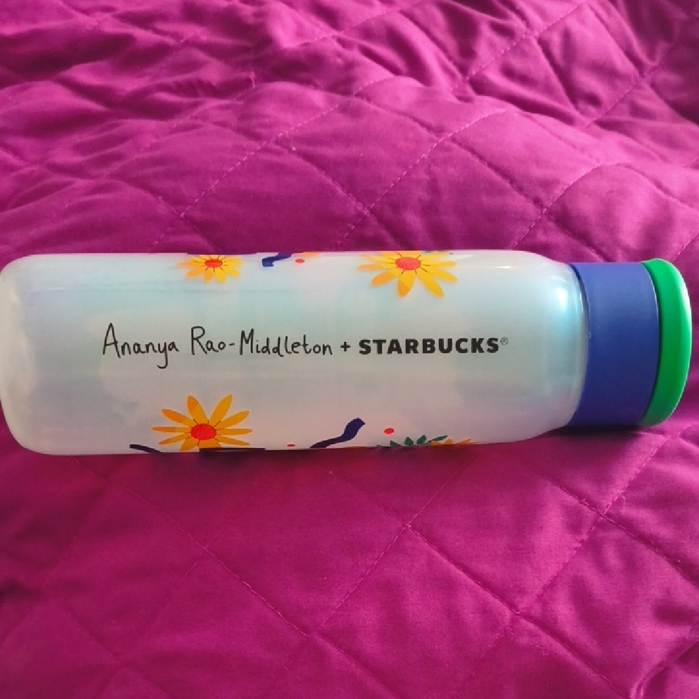 Starbucks Vibrant Floral Bottle with Blue and Green Lid